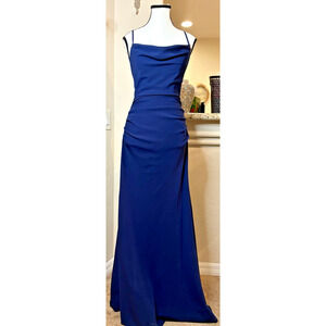 Galina Signature Navy Blue Formal Gown Crisscross back Size 4 NEW MSRP $189